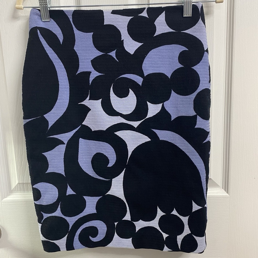 ANN TAYLOR BLUE&BLACK Abstract PATTERN PENCIL SKIRT Sz.2P Length=20" Waist=28"